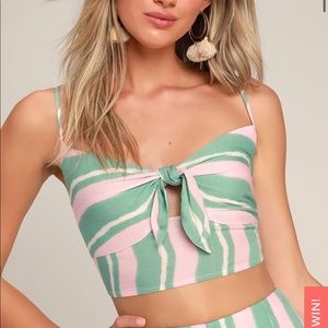 Lulus - Multi Striped Tie-Front Crop Top- SZ SMALL
